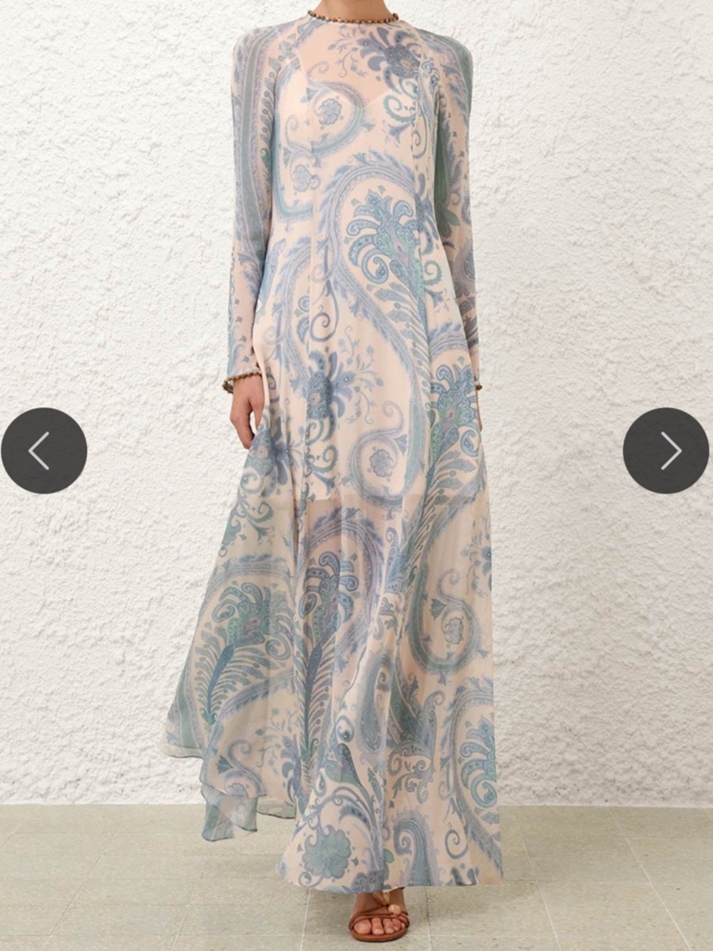 Zimmermann Cream and Light Blue Paisley Long-Sleeve Maxi Dress - Picture 9 of 13